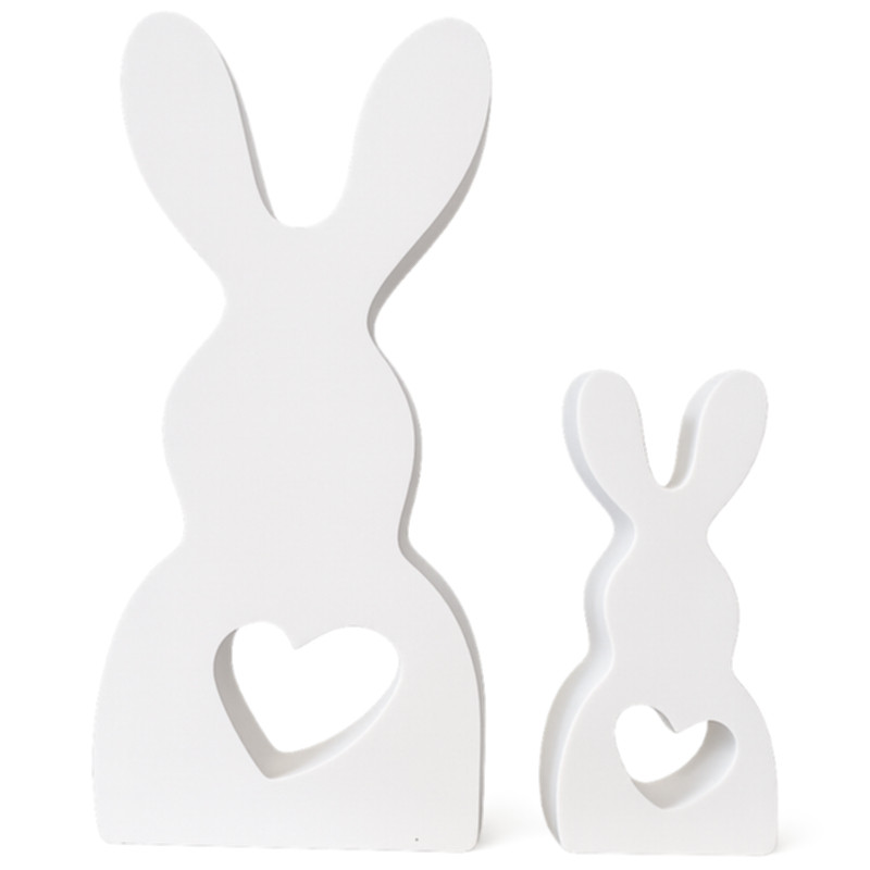 Preview: Hasen Set Schnuffel Osterdeko aus Gips 2 teilig mit Herzmotiv